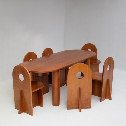 Architectural Wooden Dining Set, Italy