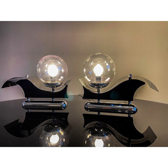 Image 1 of Lampada da parete vintage in metallo e vetro soffiato, Italia 1970