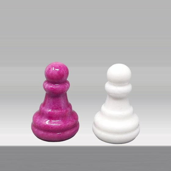 Image 1 of 1970S Stunning Pink And White Chess Set In Volterra Alabaster Handmade Made In Italy