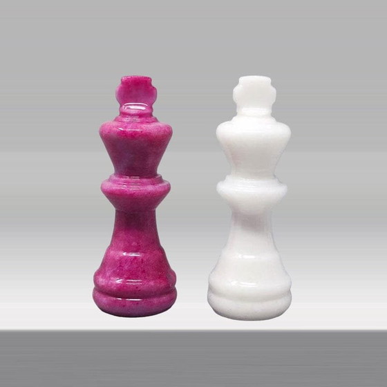 Image 1 of 1970S Stunning Pink And White Chess Set In Volterra Alabaster Handmade Made In Italy