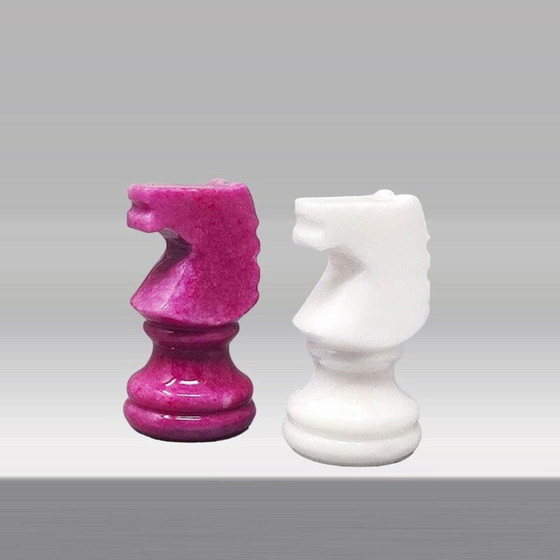 Image 1 of 1970S Stunning Pink And White Chess Set In Volterra Alabaster Handmade Made In Italy