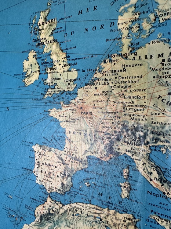 Image 1 of Mappa vintage XXL delle vie aeree Air France - anni '70