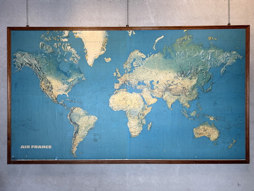 Vintage Xxl Air France 'Airway' Map - 1970'S