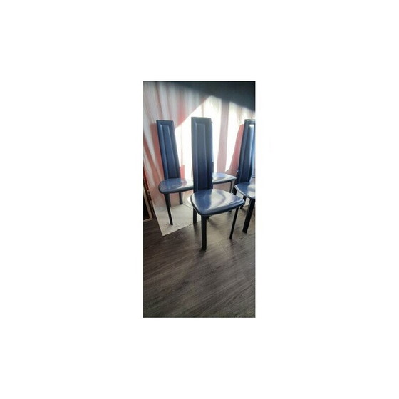 Image 1 of Set of 6 vintage blue leather chairs by David Lange, 1970-1980