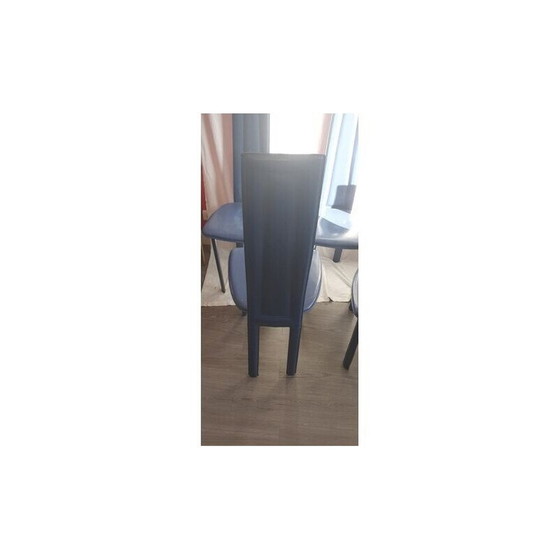 Image 1 of Set of 6 vintage blue leather chairs by David Lange, 1970-1980