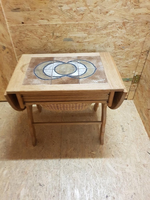 Sewing Table With Tiles In The Style Of H. Wegner