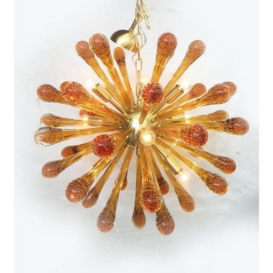 Image 1 of Murano Glass Sputnik Chandelier With Amber Air Drops Gold Metal Frame