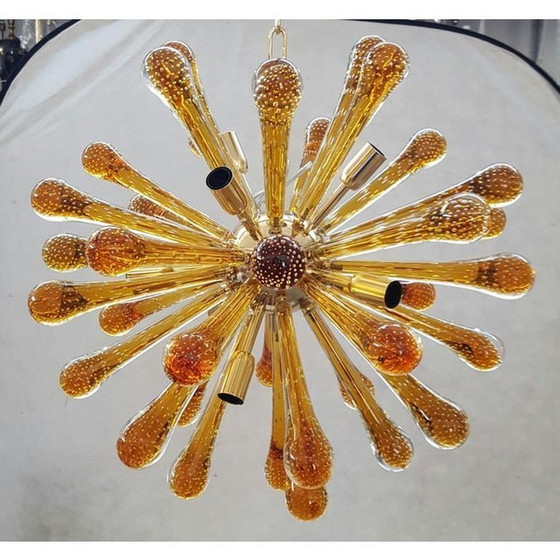 Image 1 of Murano Glass Sputnik Chandelier With Amber Air Drops Gold Metal Frame