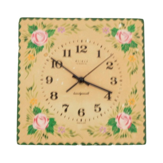 Image 1 of Vintage kitchen wall clock with a wooden dial, Germany 1970