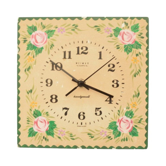 Image 1 of Vintage kitchen wall clock with a wooden dial, Germany 1970