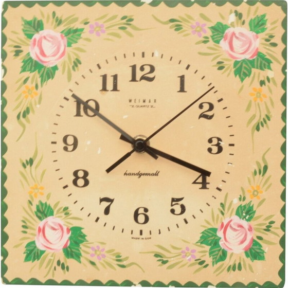Image 1 of Vintage kitchen wall clock with a wooden dial, Germany 1970