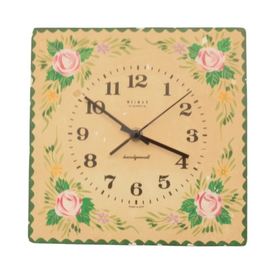 Image 1 of Vintage kitchen wall clock with a wooden dial, Germany 1970