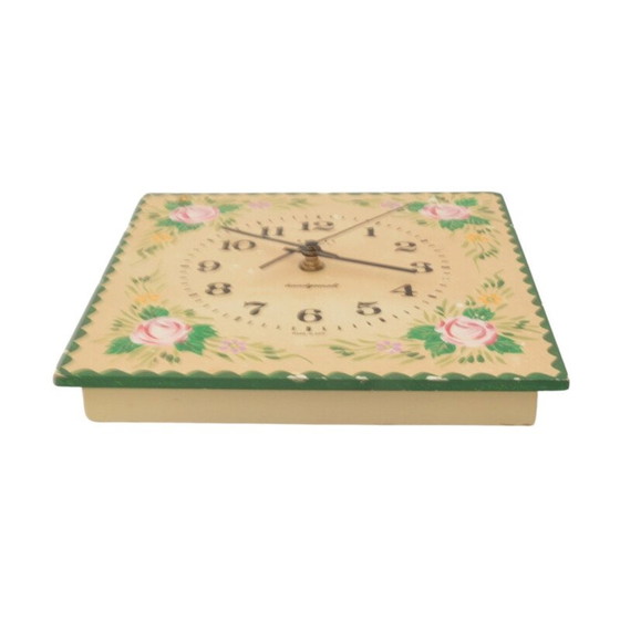 Image 1 of Vintage kitchen wall clock with a wooden dial, Germany 1970