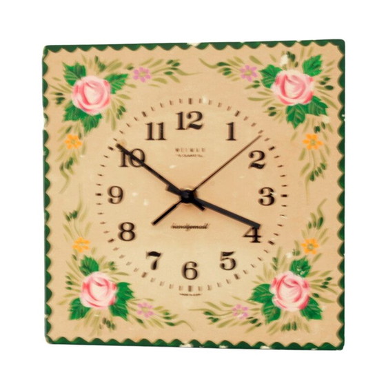 Image 1 of Vintage kitchen wall clock with a wooden dial, Germany 1970