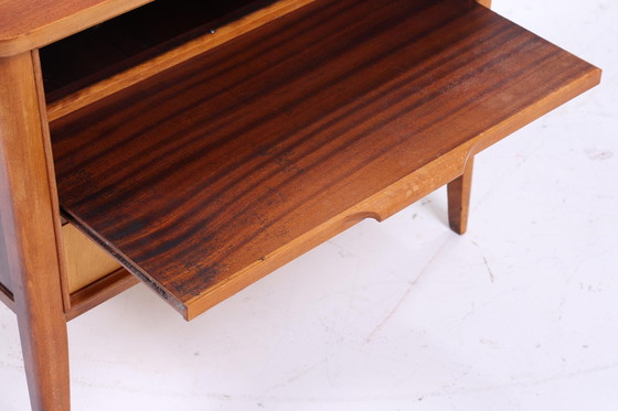 Image 1 of 2 vintage bedside tables from the 60s | Mid - Century mini chest of drawers | wooden storage bedside table bedroom brown drawers