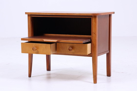 Image 1 of 2 vintage bedside tables from the 60s | Mid - Century mini chest of drawers | wooden storage bedside table bedroom brown drawers