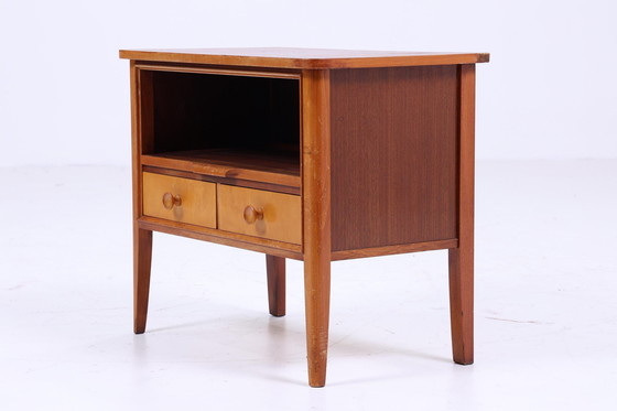 Image 1 of 2 vintage bedside tables from the 60s | Mid - Century mini chest of drawers | wooden storage bedside table bedroom brown drawers