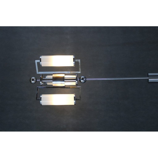 Vintage Art Deco chandelier in chrome plating with Tubus glass, Czechoslovakia 1930