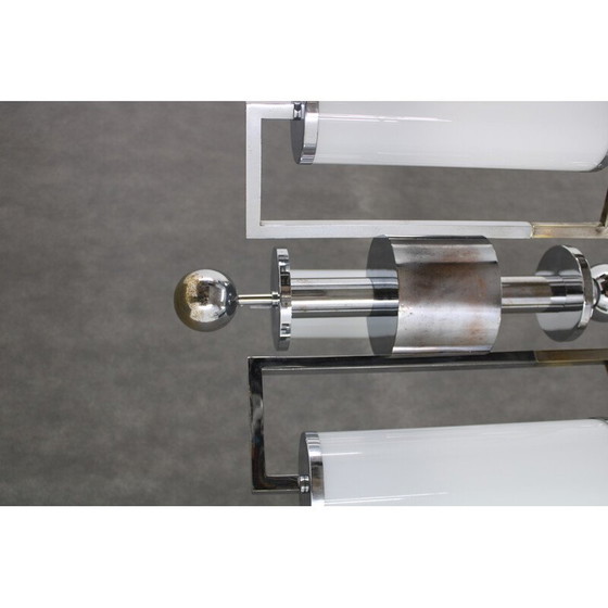 Image 1 of Lampadario Art Déco vintage in cromo con vetro Tubus, Cecoslovacchia 1930