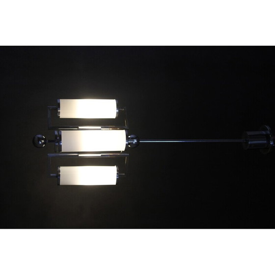 Image 1 of Lampadario Art Déco vintage in cromo con vetro Tubus, Cecoslovacchia 1930