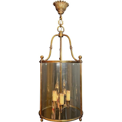 Vintage round brass and glass lantern, France 1970
