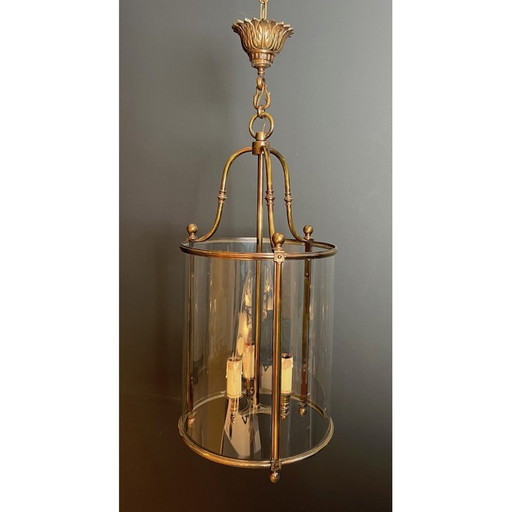 Vintage round brass and glass lantern, France 1970
