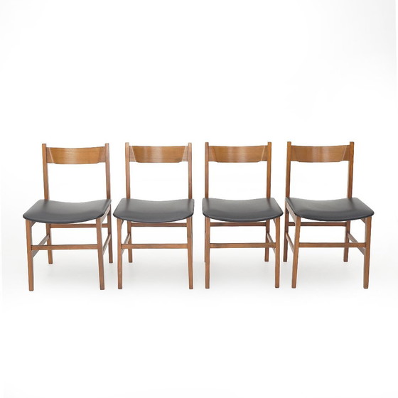 Image 1 of 4 Wooden Chairs With Padded Seat, 1950S