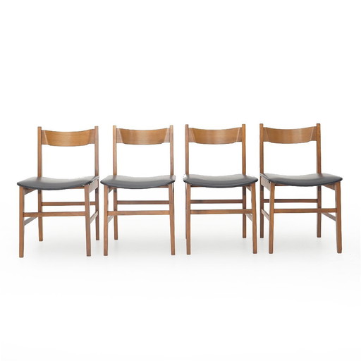 4 Wooden Chairs With Padded Seat, 1950S