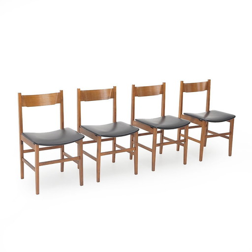 4 Wooden Chairs With Padded Seat, 1950S