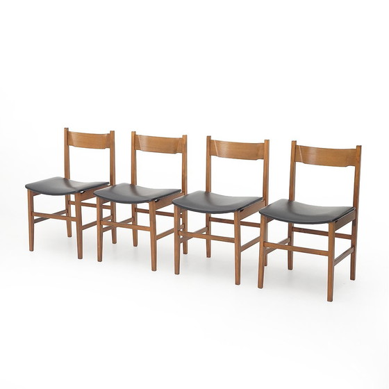 Image 1 of 4 Wooden Chairs With Padded Seat, 1950S