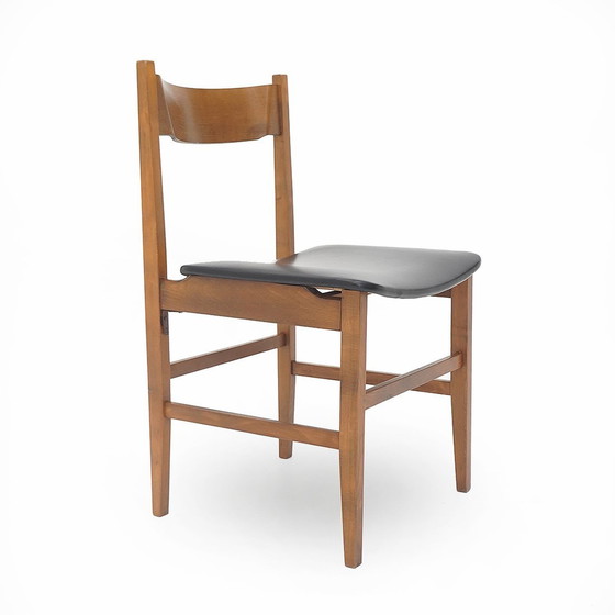 Image 1 of 4 Wooden Chairs With Padded Seat, 1950S