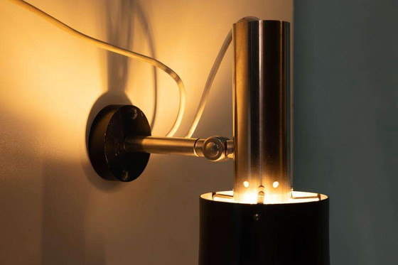 Image 1 of Vintage design wall spotlight 1960s stainless steel/black Nordisk Solar