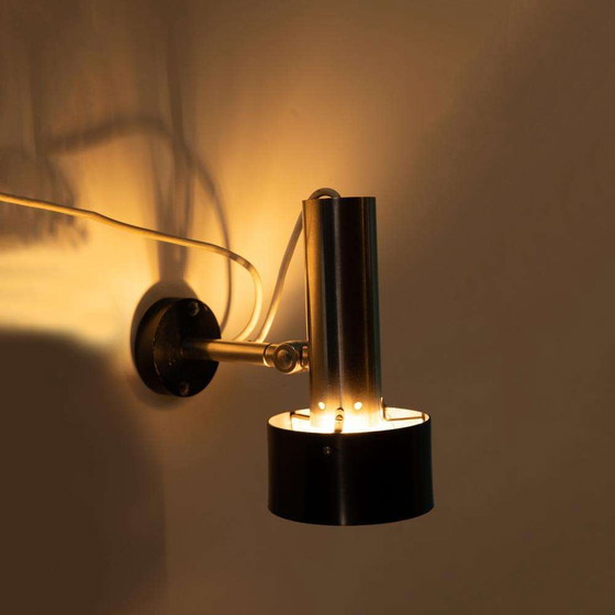 Image 1 of Vintage design wall spotlight 1960s stainless steel/black Nordisk Solar