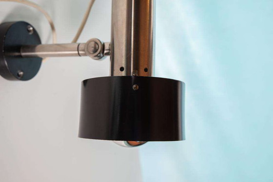 Image 1 of Vintage design wall spotlight 1960s stainless steel/black Nordisk Solar