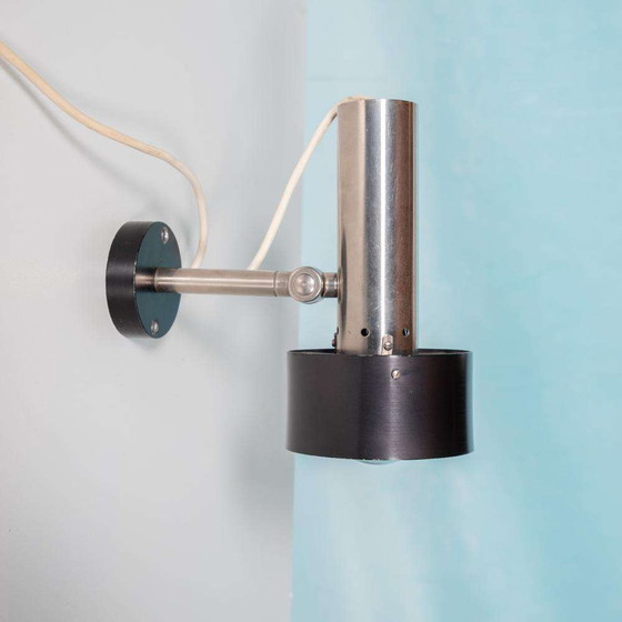 Image 1 of Vintage design wall spotlight 1960s stainless steel/black Nordisk Solar