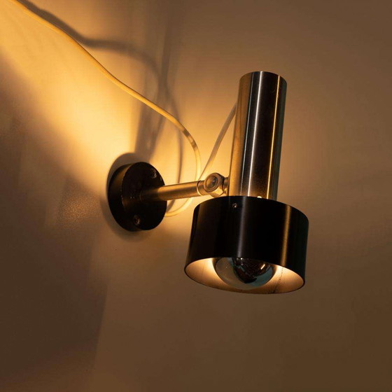 Image 1 of Vintage design wall spotlight 1960s stainless steel/black Nordisk Solar
