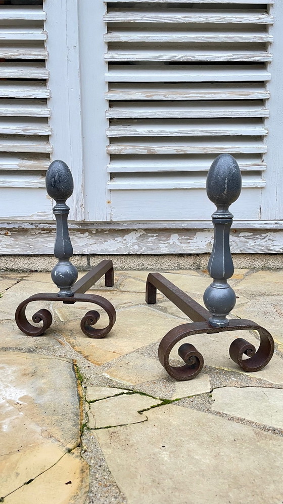 Image 1 of Vintage geometric andirons France