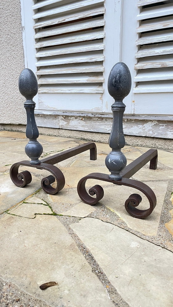 Image 1 of Vintage geometric andirons France