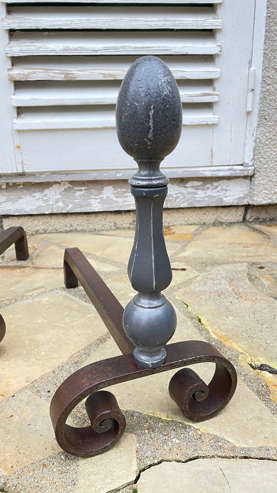 Image 1 of Vintage geometric andirons France
