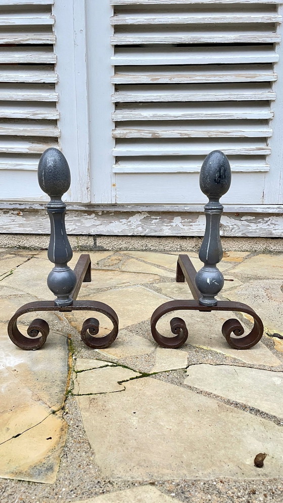 Image 1 of Vintage geometric andirons France