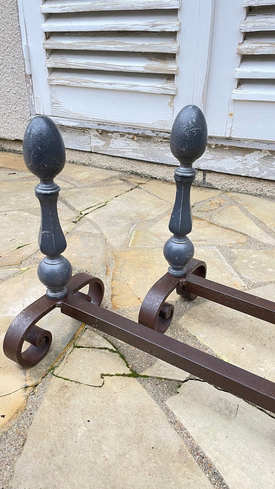 Image 1 of Vintage geometric andirons France