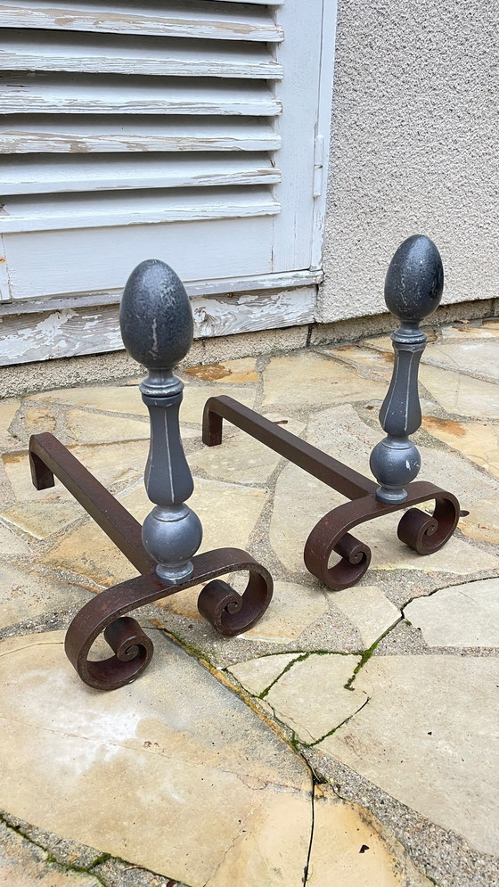 Image 1 of Vintage geometric andirons France