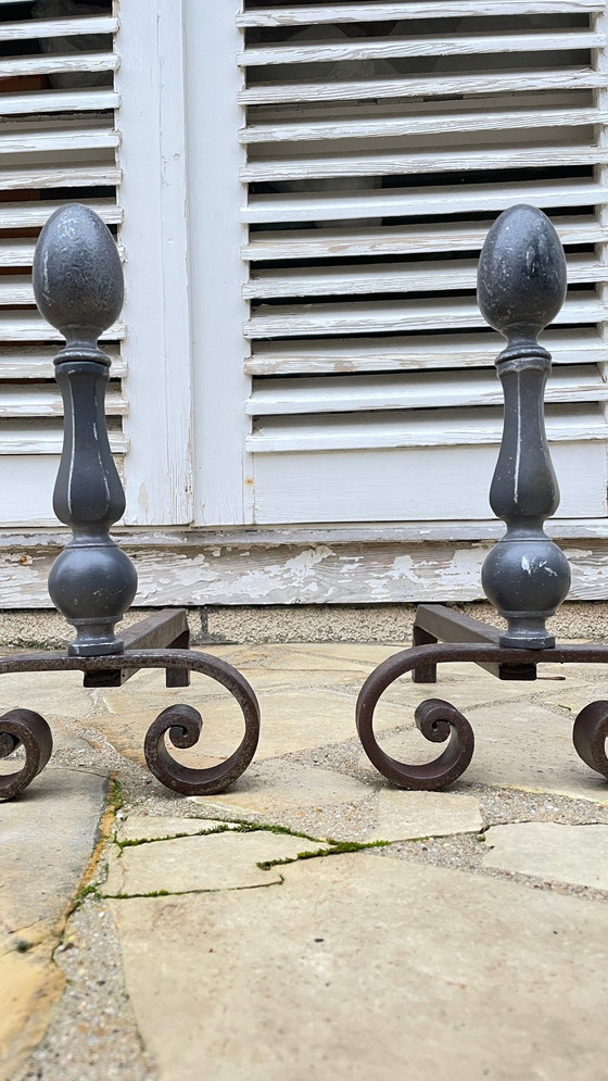Image 1 of Vintage geometric andirons France