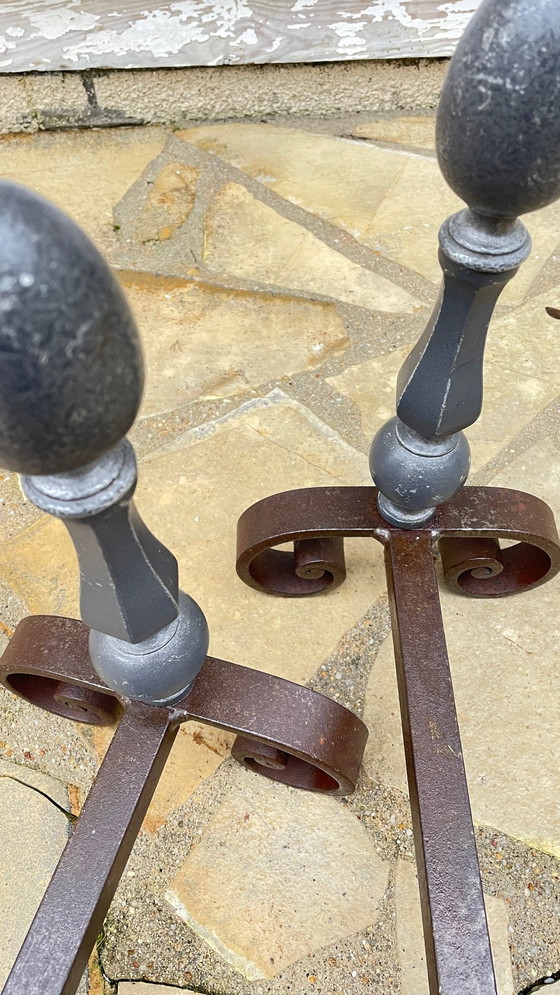 Image 1 of Vintage geometric andirons France