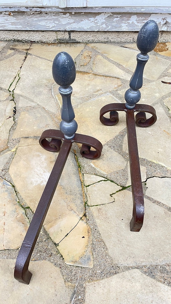Image 1 of Vintage geometric andirons France