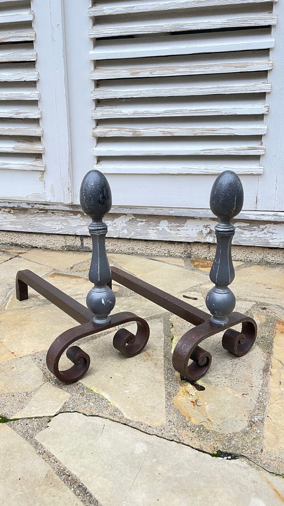 Image 1 of Vintage geometric andirons France