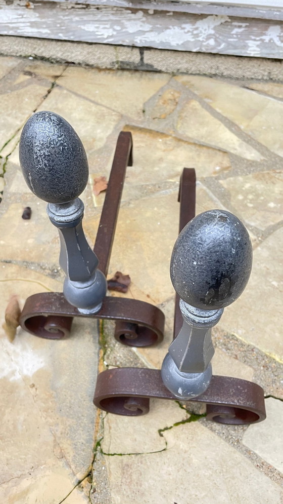 Image 1 of Vintage geometric andirons France