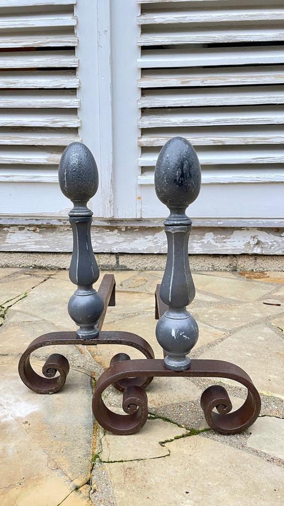 Image 1 of Vintage geometric andirons France