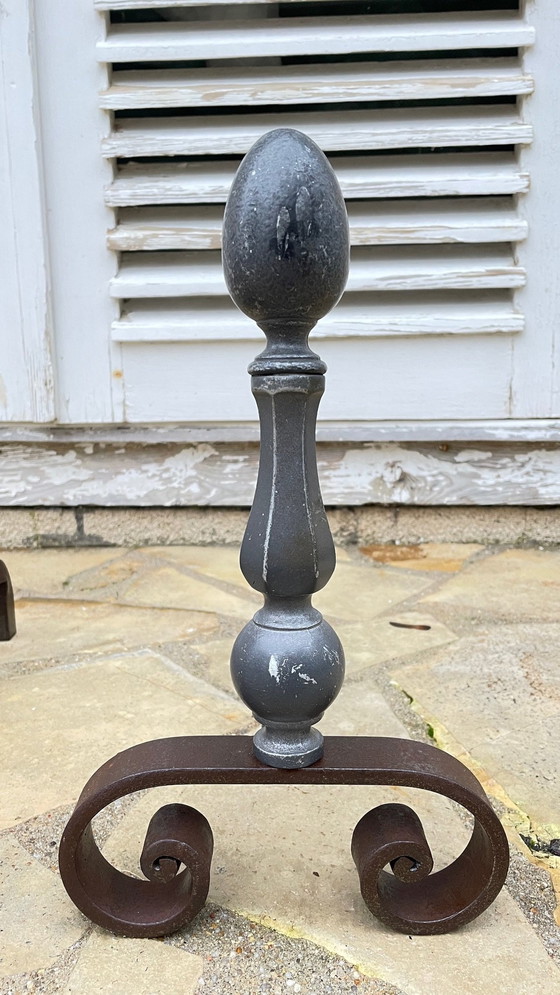 Image 1 of Vintage geometric andirons France