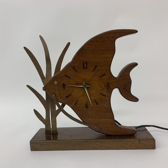 Image 1 of Vintage Nufa teak and fish clock with brass details, 1960